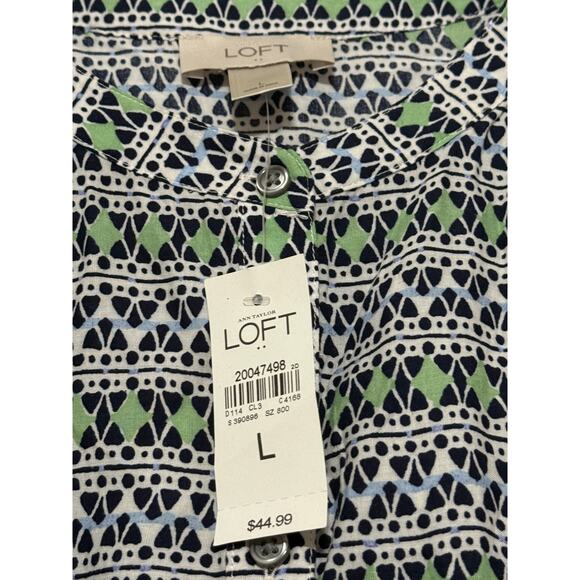 NWT Ann Taylor LOFT Patterned Long Sleeve Blouse, Size L - Picture 5 of 7